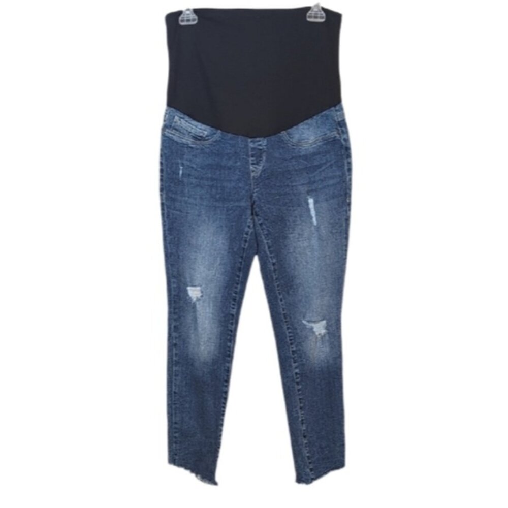 💠Mavi Maternity Distressed Skinny Jeans Raw Hem Full Belly Band 28 x 27 Blue